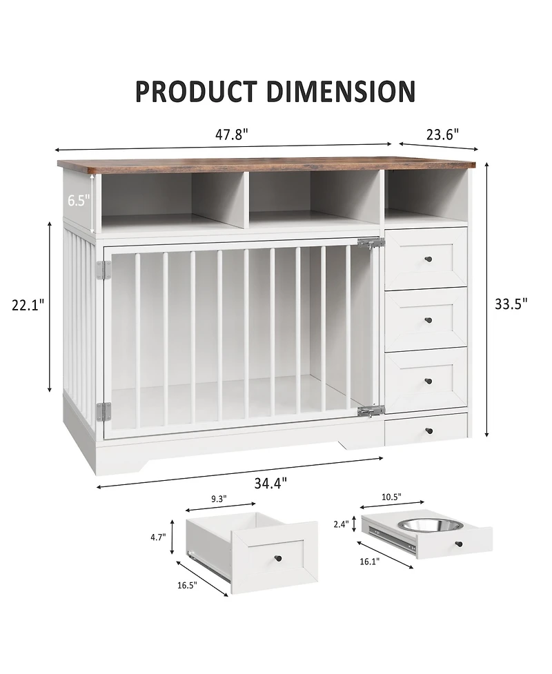 gaomon 47.8 Inch Dog Crate Furniture Kennel with Doors Wooden Pet House with Drawers and Storage Cabinet