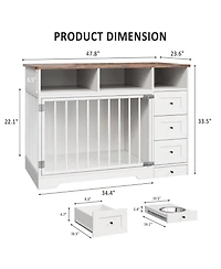 gaomon 47.8 Inch Dog Crate Furniture Kennel with Doors Wooden Pet House with Drawers and Storage Cabinet