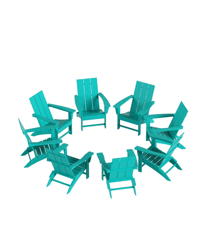 WestinTrends 8-Piece Modern Poly Folding Adirondack Chair Set
