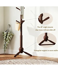 Yigii Solid Wood Coat Rack, 9 Hooks, Adjustable Height, Multi-Scenario Use