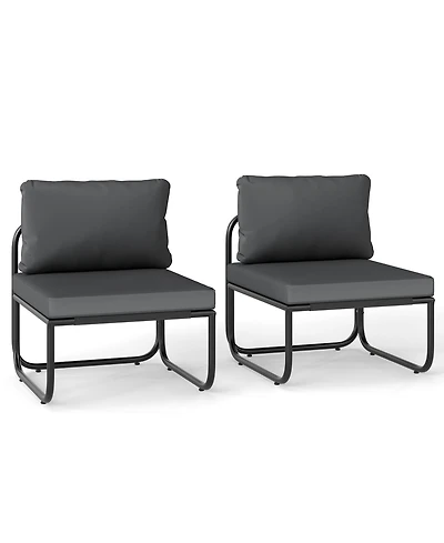 Gymax Patio Chairs Set of 2 w/ Removable Cushions Heavy Duty Metal Frame Poolside