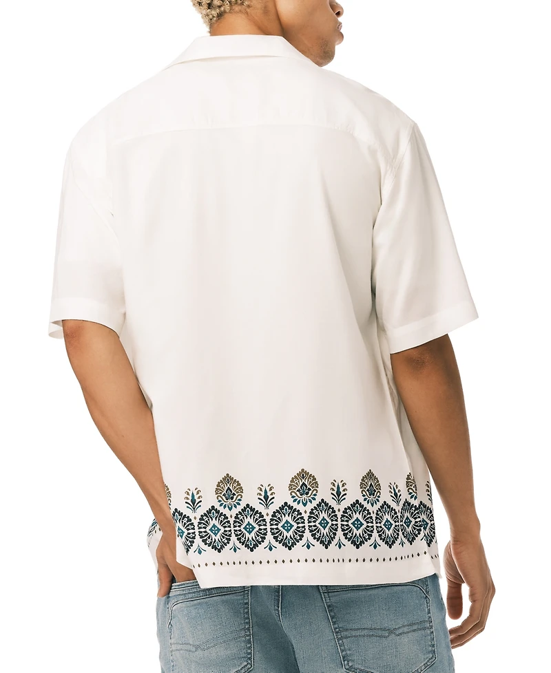 Buffalo David Bitton Men's Embroidered Border Print Camp Shirt