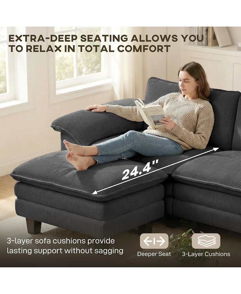 Homcom Sectional Sofa, L Shaped Couch with Deep Seat, Ottoman