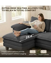 Homcom Sectional Sofa, L Shaped Couch with Deep Seat, Ottoman