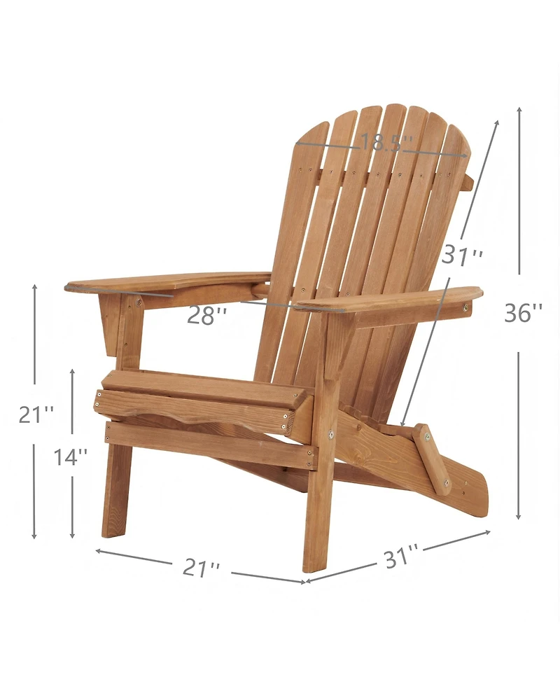 Clihome Outdoor Wooden Folding Adirondack Chair Set of 2 with BackRest, Wood Patio Chair for Garden Backyard