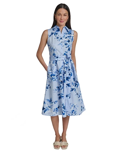 Calvin Klein Women's Floral Sleeveless Collared Midi Shirtdress