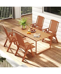 Gymax 4PCS Foldable Patio Chair w/Armrest Curved Back Slatted Seat for Backyard Deck