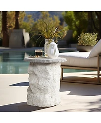 LuxenHome Outdoor Side Table, 18.7" MgO Patio Accent with Textured Base & Smooth Round Top