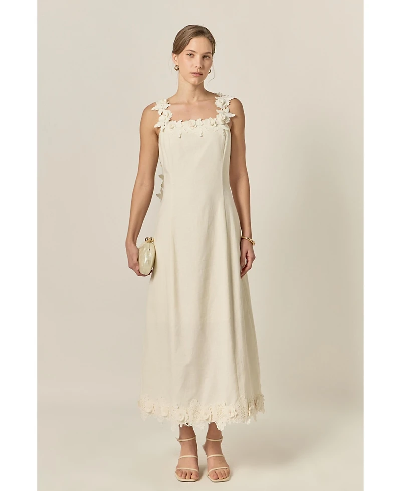 English Factory Women's Flower Strap Detail Midi Dress