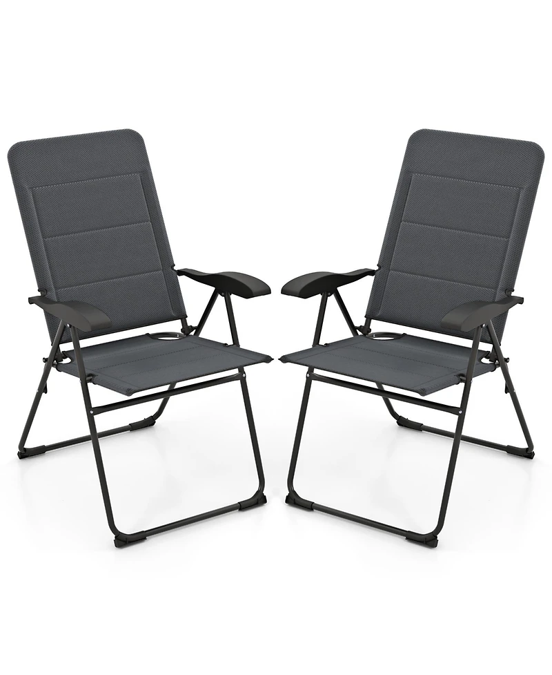 Gymax 2PCS Patio Folding Chairs Back Adjustable Reclining Padded Garden Furniture
