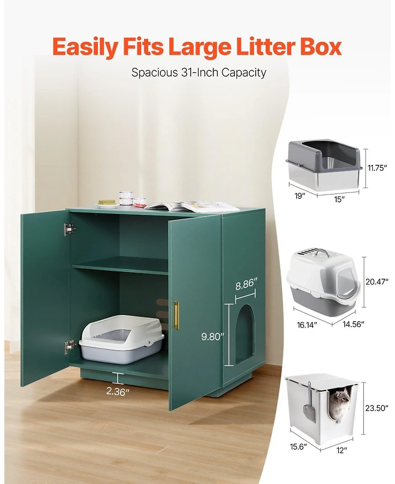 Aostirmotor 31.5" Hidden Litter Box Cabinet with Ventilated Doors