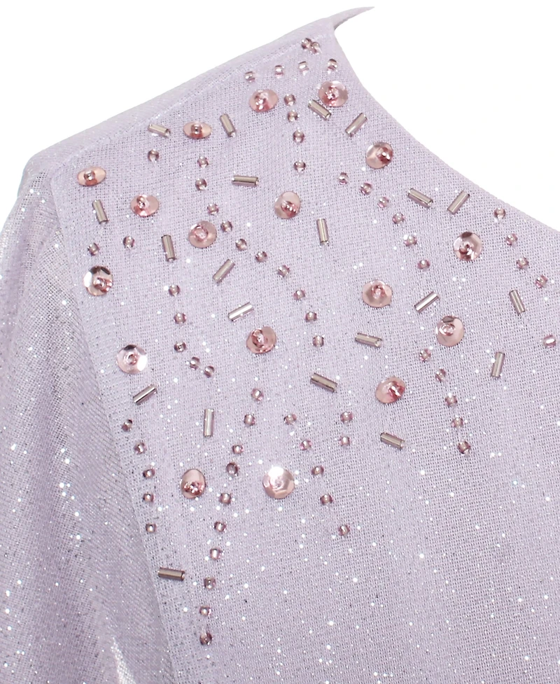 Sl Fashions Women's Glitter Mesh Embellished Sleeve Long Dress