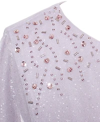 Sl Fashions Women's Glitter Mesh Embellished Sleeve Long Dress