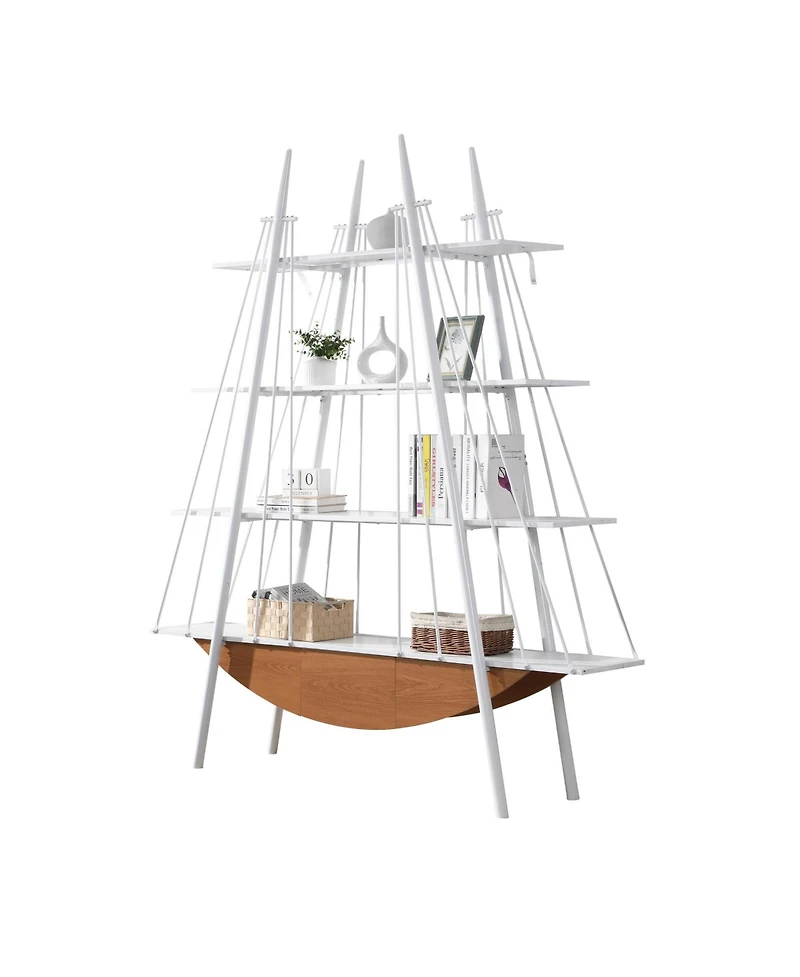 Rainsken 4-Tier Sailboat-Inspired Freestanding Open-Storage Bookshelf with Drawer