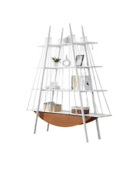 Rainsken 4-Tier Sailboat-Inspired Freestanding Open-Storage Bookshelf with Drawer