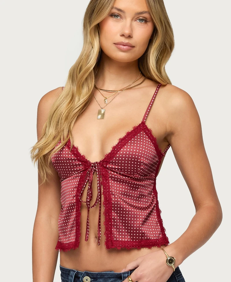 Edikted Women's Backless Satin Effect Polka Dot Top