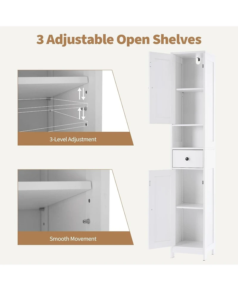 gaomon Tall Bathroom Cabinet, Freestanding with 2 Adjustable Shelves, Modern White Storage for Bathroom, Kitchen & Hallway