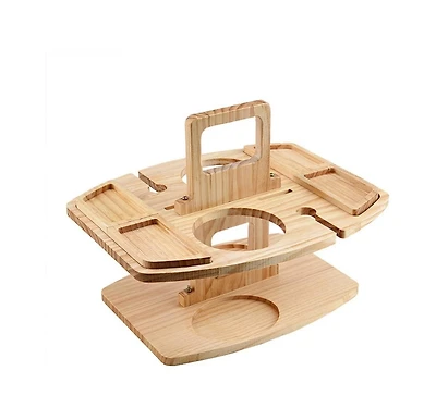 gaomon Portable Wooden Picnic Table for Outdoor Use – Removable Wine Glass Holder – Snack Serving Tray – Carrying Handle for Easy Transport Wood