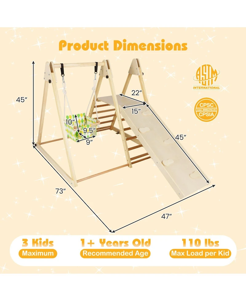 Mecale 4-in-1 Indoor Jungle Gym with Baby Swing and Climbing Ramp for Toddlers