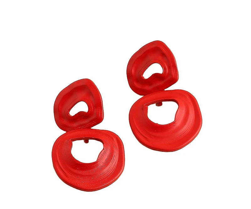 Sohi Women's Red Circular Hollow Drop Earrings