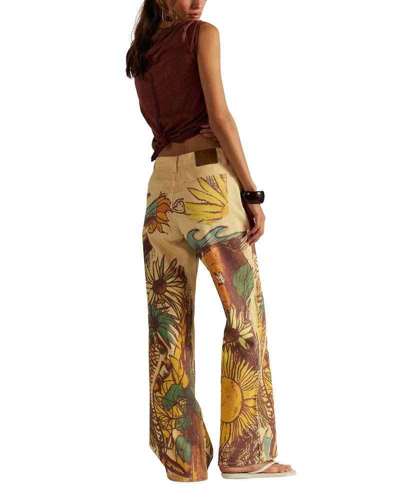 Free People Women's Printed Straight-Leg Jeans