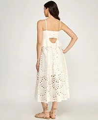 Seni & Cade Women's Peplum Square Neck Top and Attached Eyelet Midi Skirt, 2-Piece Set