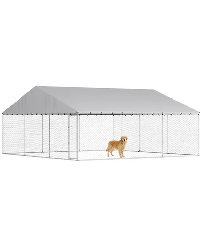 PawHut 19.7' x 19.7' x 8.9' Outdoor Dog Kennel with Roof, Secure Latch