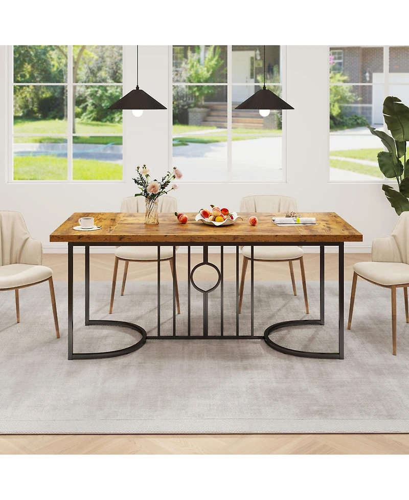 Sugift 71 Inch Large Dining Table for 6-8 People Rectangular Wood Kitchen Table-Rustic