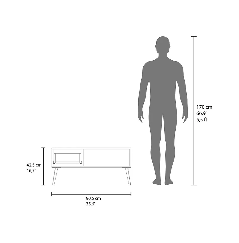 Fm Furniture Scandinavian Style Coffee Table with Storage Drawer and Open Shelf