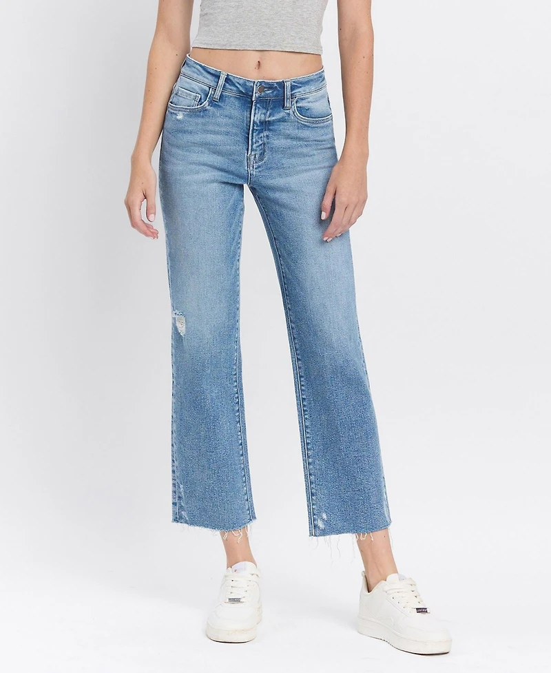 Flying Monkey Women's High Rise Distressed Ankle Straight Jeans