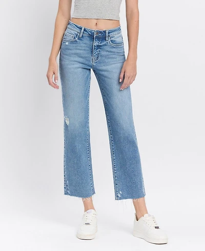 Flying Monkey Women's High Rise Distressed Ankle Straight Jeans