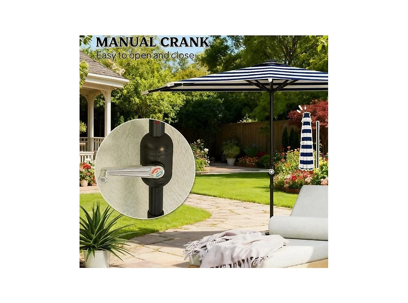 Clihome Small Vented Half Patio Umbrella,Half Outdoor Patio Umbrella,with Crank 8 Ribs for Outdoor