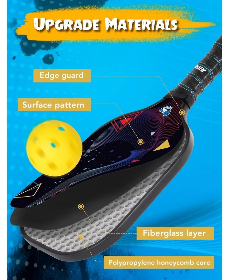 Joyaire Usapa-Approved Pickleball Paddles Set of 2 with 4 Balls & Bag - 7.5oz Lightweight Carbon Fiber Honeycomb Core