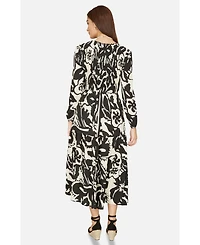 Yumi Women's Abstract Print Ruched V-Neck Midi Dress