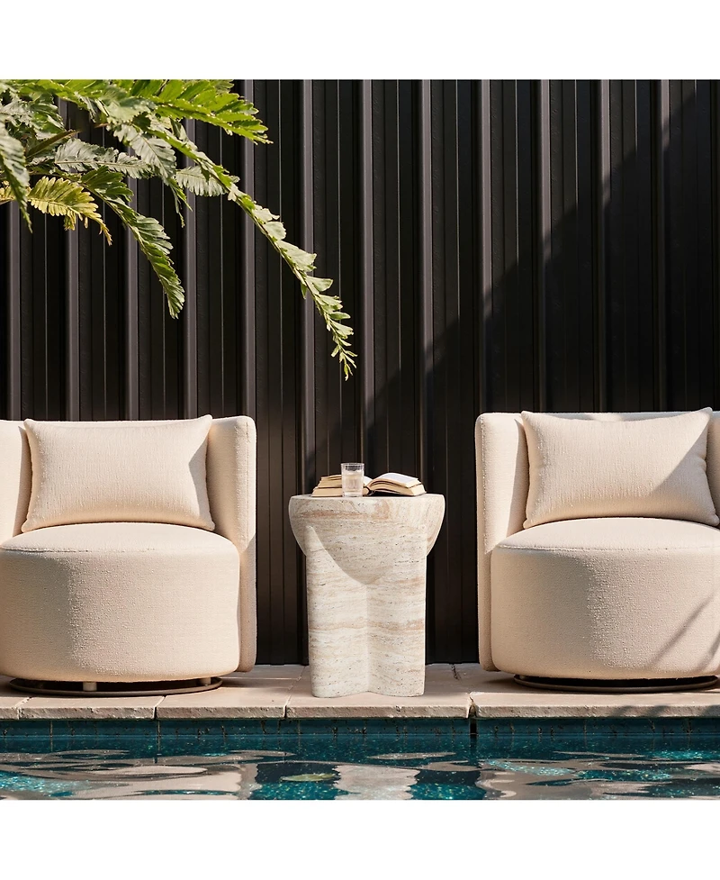 LuxenHome 18.3" Marbled Round End Table for Outside, Garden Accent Table, Outdoor Side Tables for Patio