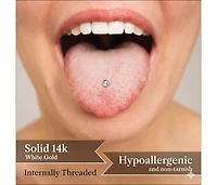 Curata Jewelry Solid 14k Gold 14G 5mm Bezel Cubic Zirconia Straight Barbell Internally Threaded Tongue Ring Body Piercing