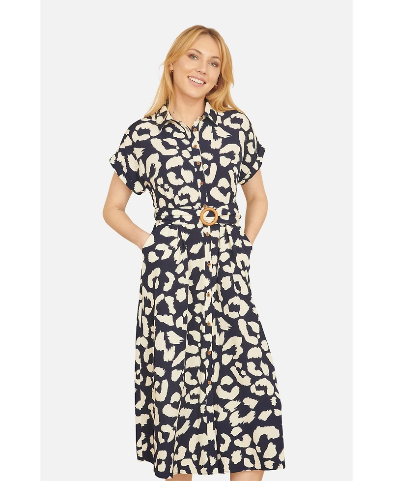 Yumi Women's Abstract Animal Print Relaxed Midi Dress