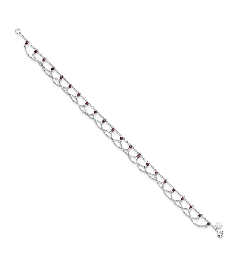 Curata Jewelry 925 Sterling Silver 10 Inch Rhodolite Garnet Beaded Draped Anklet