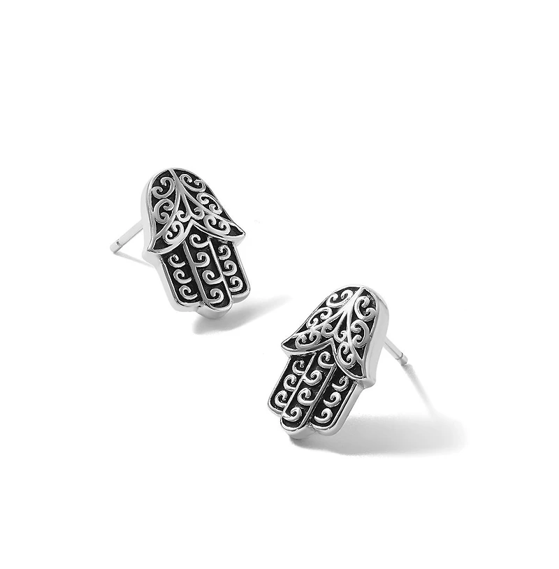 Curata Jewelry 925 Sterling Silver Rhodium Plated Oxidized Hamsa Hand of God Stud Earrings 13x10mm 13.1mm long Stud Earring