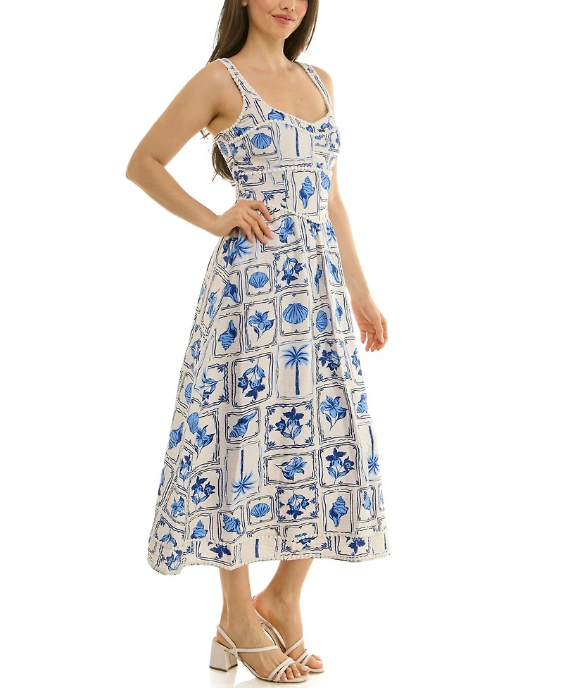 Planet Gold Women's V-Neck Printed Midi Dress, Created for Macys