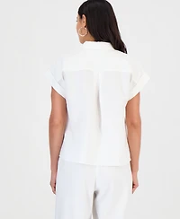 I.n.c. International Concepts Petite Linen-Blend Short-Sleeve Button-Front Shirt, Exclusively at Macy's