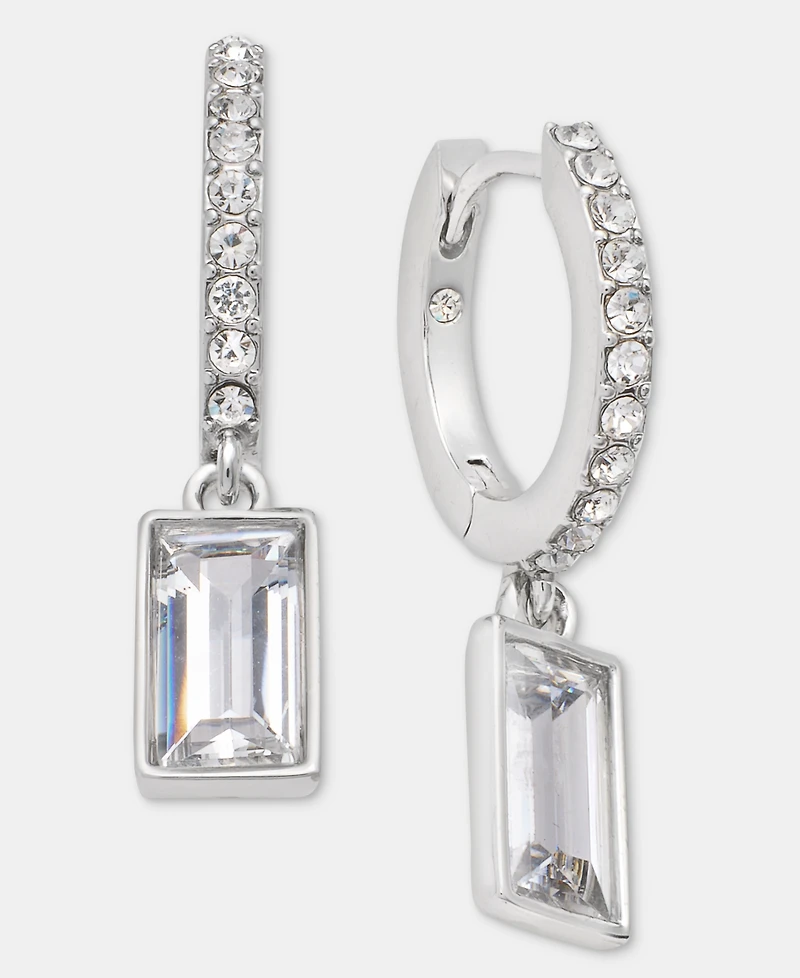 Lauren Ralph Lauren Silver-Tone Cubic Zirconia Huggie Drop Earrings