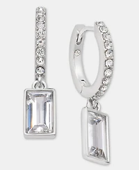Lauren Ralph Lauren Silver-Tone Cubic Zirconia Huggie Drop Earrings