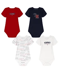 Tommy Hilfiger Baby Boys' Signature Short-Sleeve Bodysuits, 4-Pack