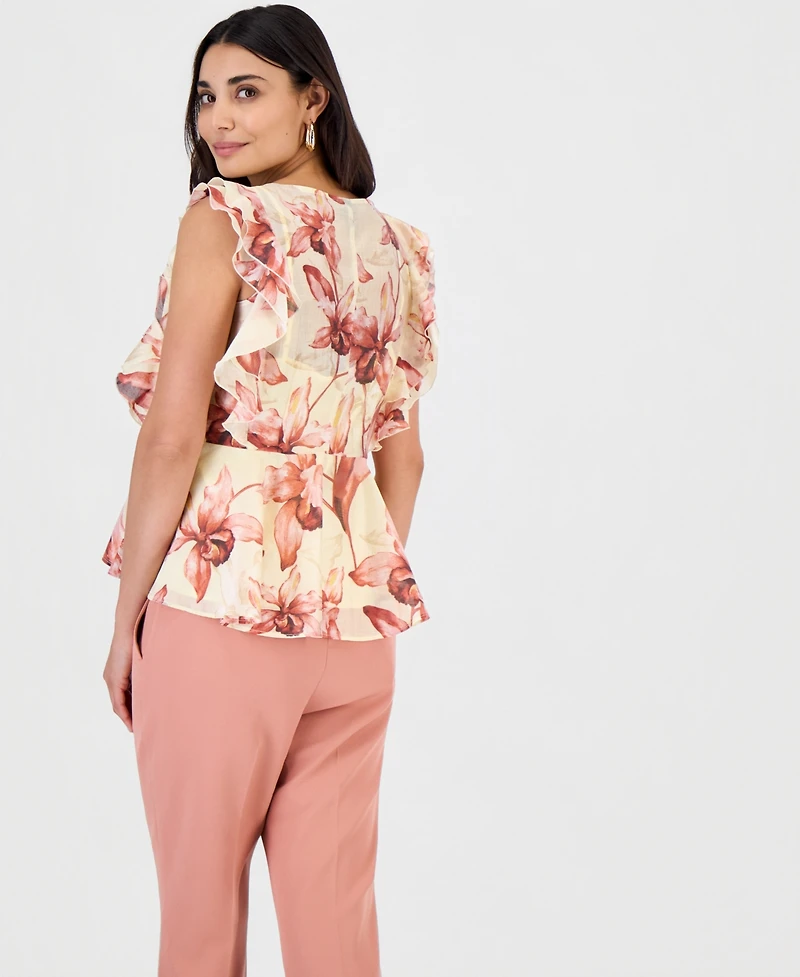 I.n.c. International Concepts Petite Printed Ruffle-Sleeve Peplum Blouse, Macy's Exclusive