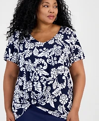 Jm Collection Plus Sicily Scroll V-Neck Flutter-Sleeve Top, Macy's Exclusive