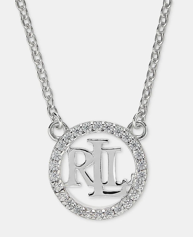Lauren Ralph Lauren Cubic Zirconia Logo Pendant Necklace in Sterling Silver