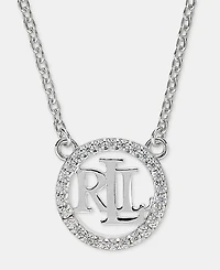 Lauren Ralph Lauren Cubic Zirconia Logo Pendant Necklace in Sterling Silver