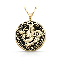 Curata Jewelry 14k Onyx Dyed Jade Dragon Key Circle Necklace 26mm x 32mm Pendant