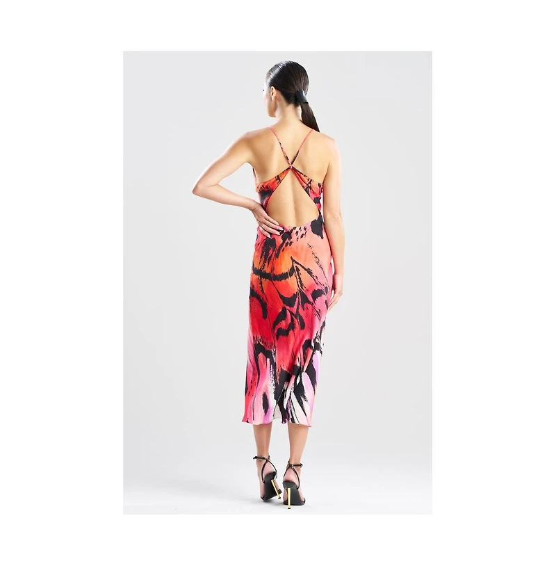 Natori Women's Butterfly - Linen Blend Open Back Slip Dress